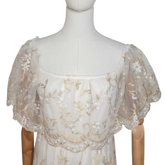 Baltic Born White Floral Lace Embroidered Maxi Dress Cottagecore Bridal Fairy L - Picture 3 of 9
